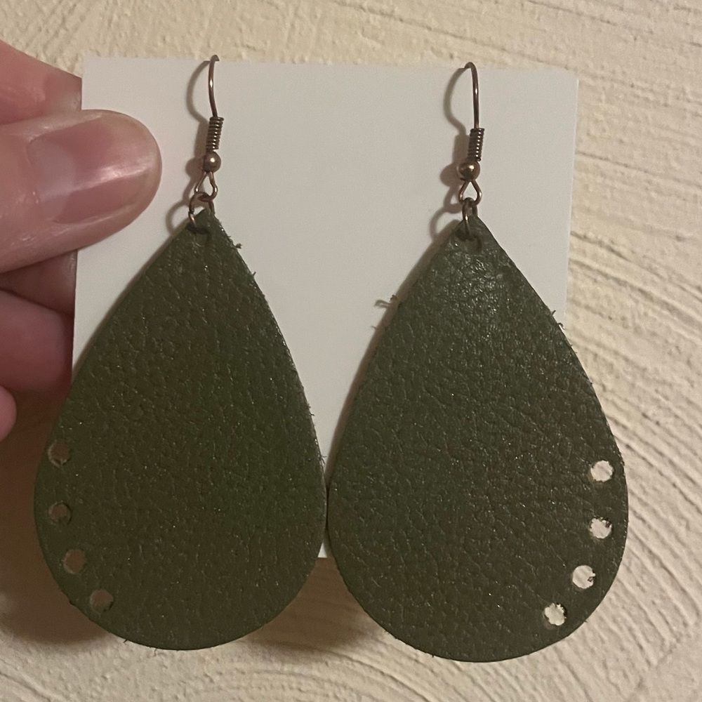 Set of two Handmade Leather tear drop shape earrings